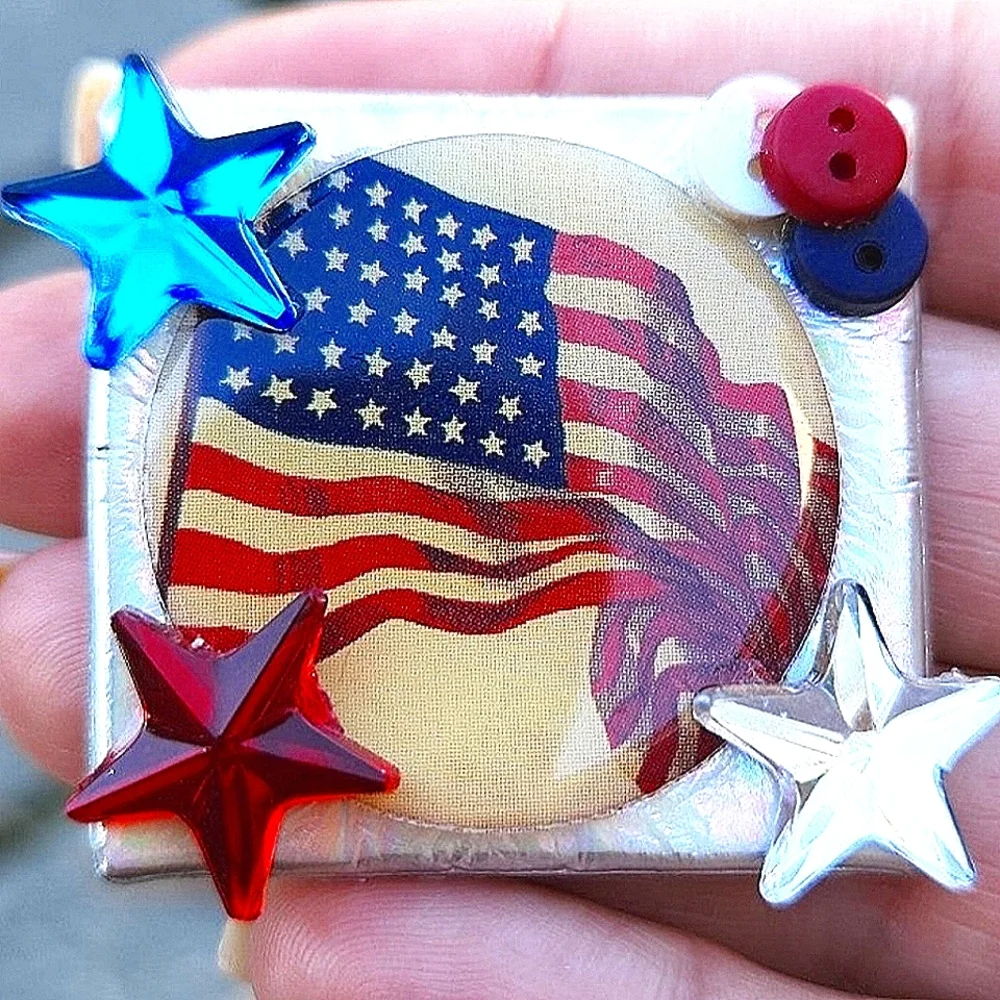 Pair Of Mixed Media Patriotic Flag Pins